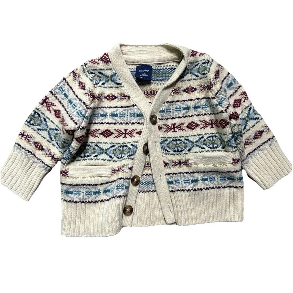 Baby Gap Beige Patterned Button Down Cardigan Size 3-6 Months